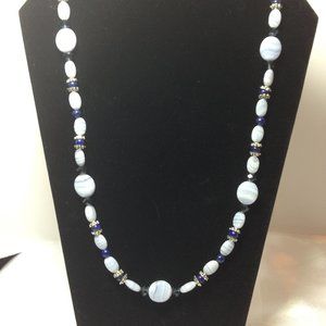 Handmade Necklace w/Crazy Lace, Agate & Lapis Bead